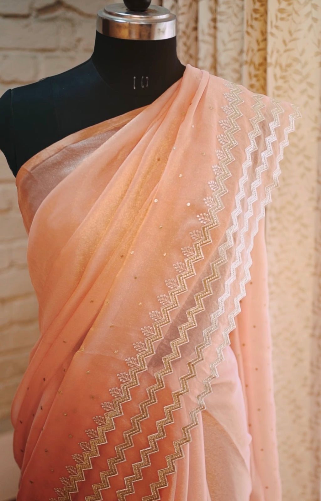 Coral Mirage – Coral Pink Shimmer Georgette Saree