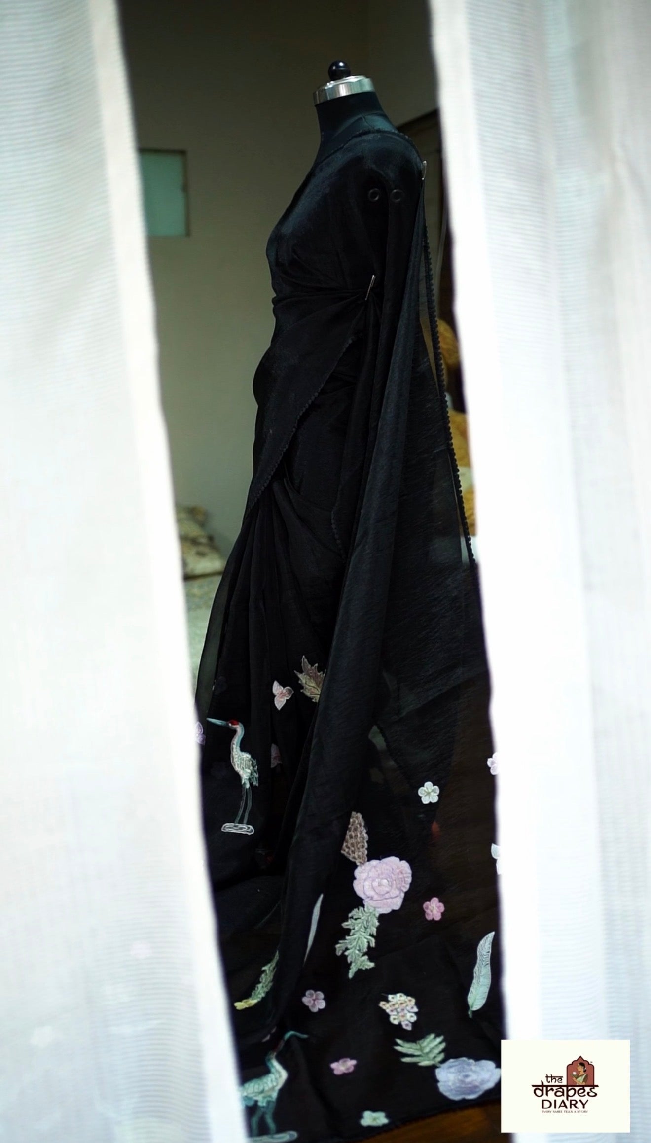 Midnight Sonata – Jet Black Glass Tissue Saree