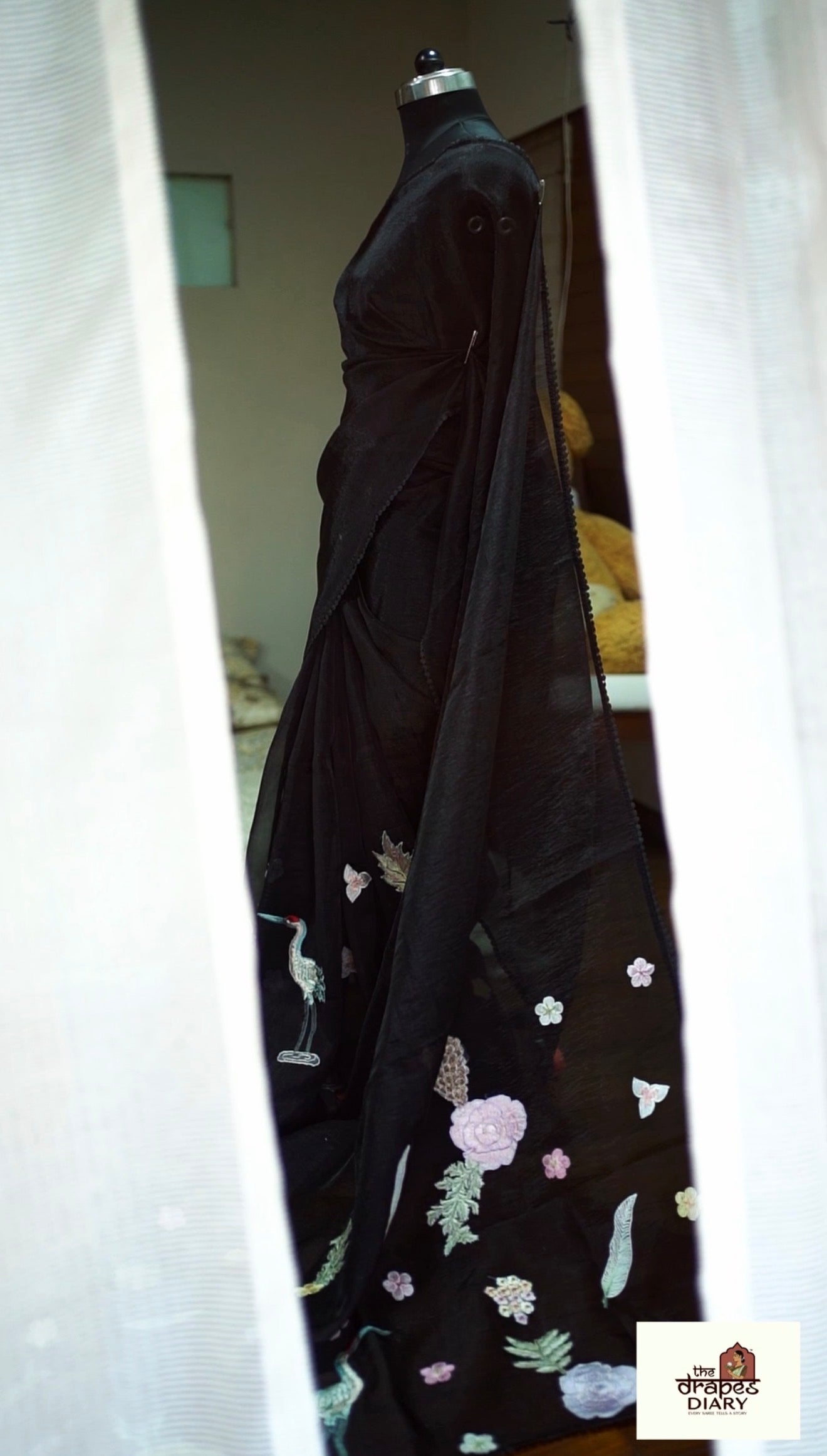 Midnight Sonata – Jet Black Glass Tissue Saree