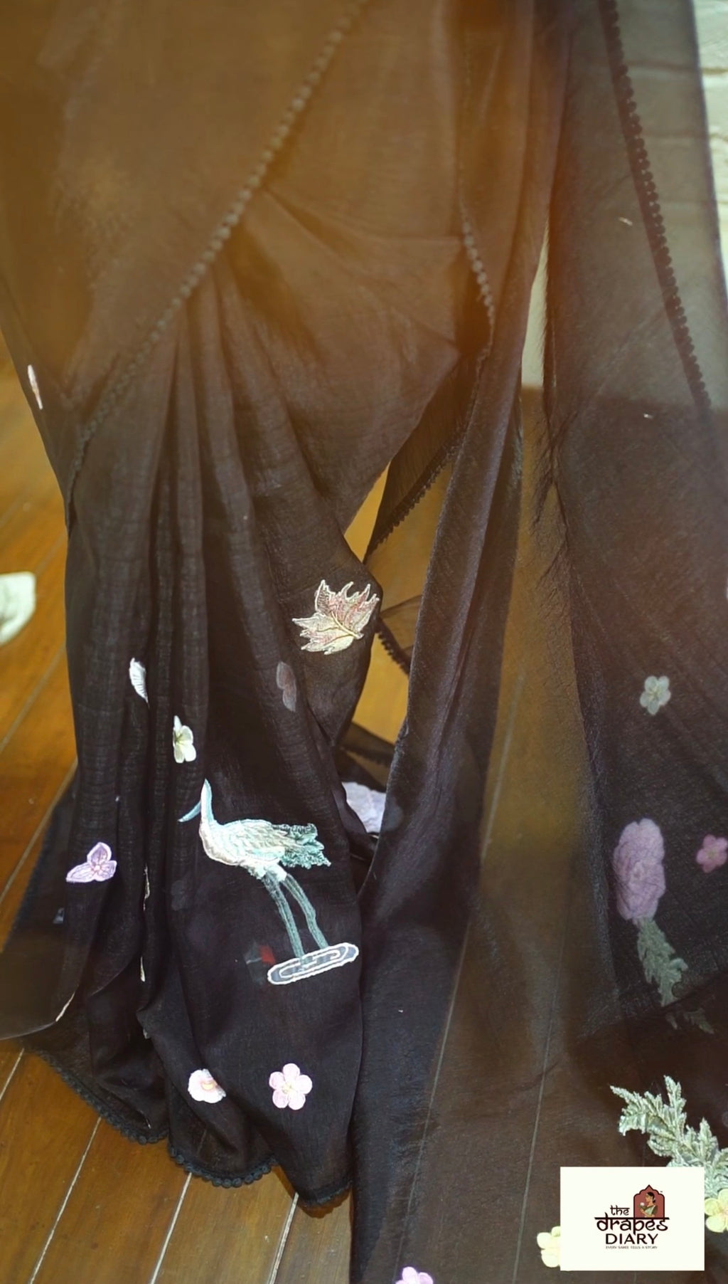 Midnight Sonata – Jet Black Glass Tissue Saree