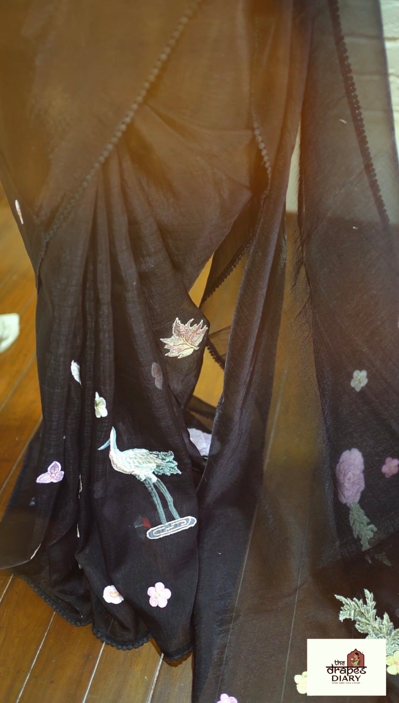 Midnight Sonata – Jet Black Glass Tissue Saree