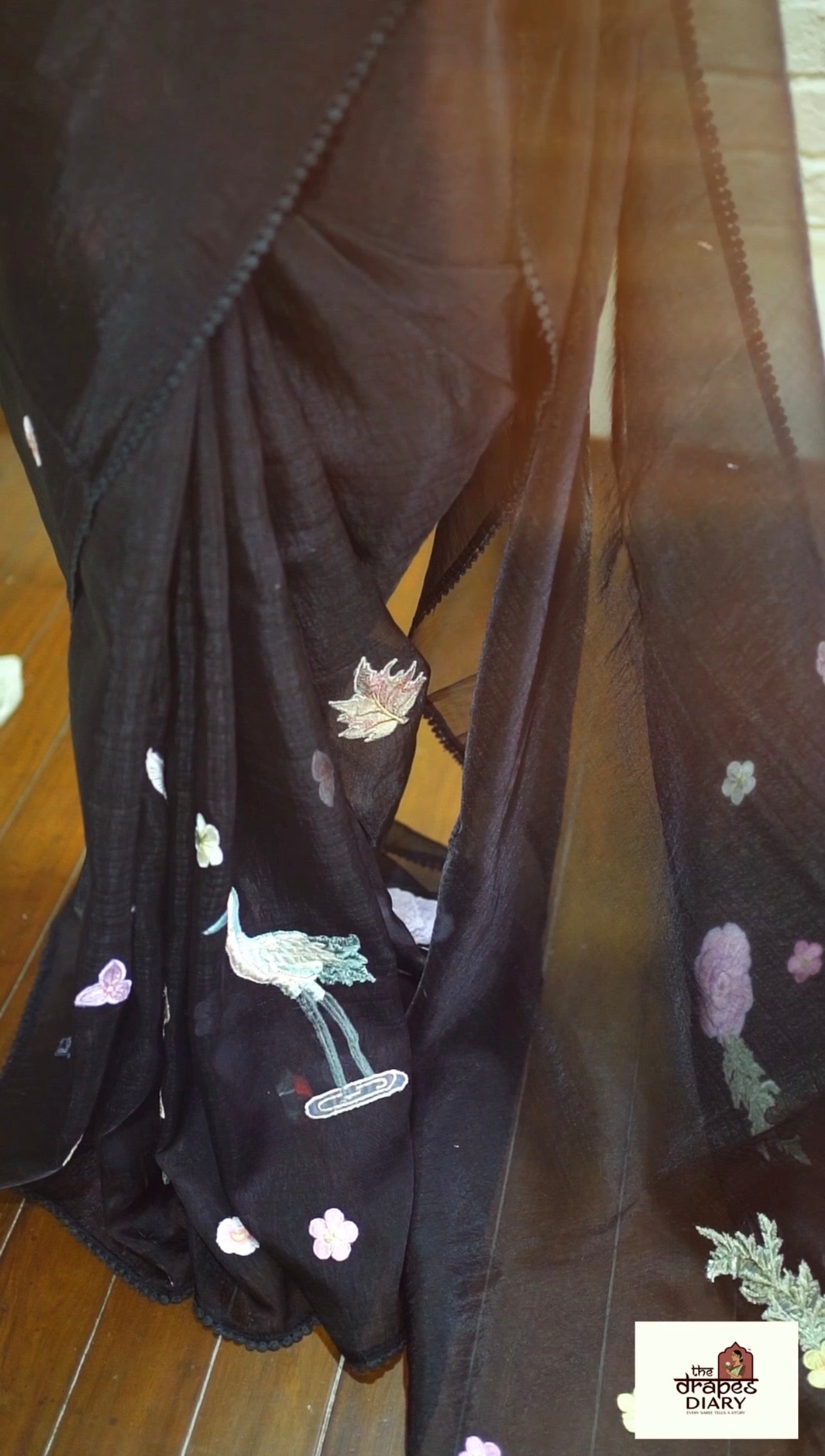 Midnight Sonata – Jet Black Glass Tissue Saree