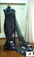 Midnight Sonata – Jet Black Glass Tissue Saree