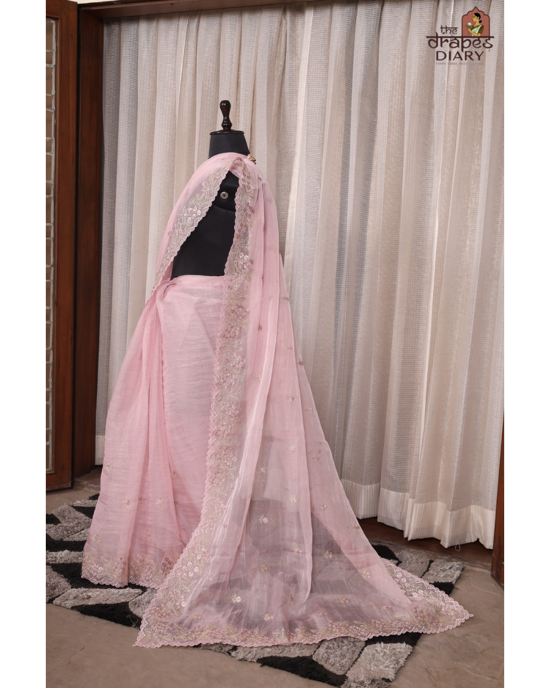 Candy Glow – Baby Pink Crush Tissue Saree