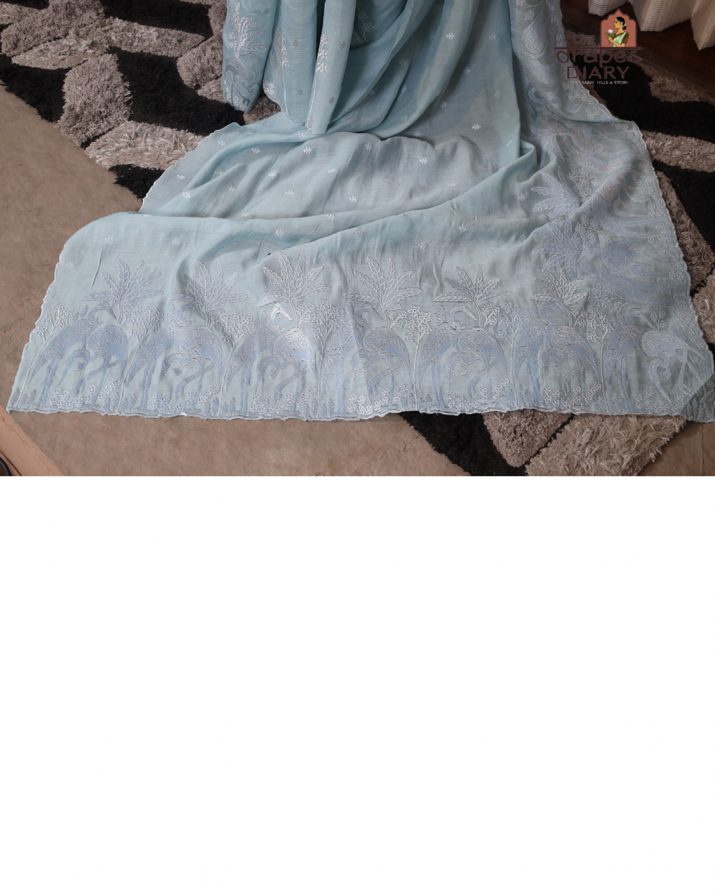 Silver Tide – Seafoam Blue Mulchanderi Saree