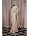 Ivory Bloom – 3D Floral Crush Tissue Saree