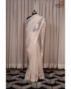 Ivory Bloom – 3D Floral Crush Tissue Saree