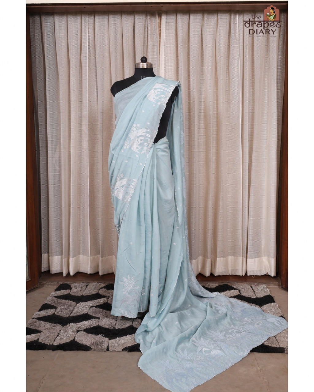 Silver Tide – Seafoam Blue Mulchanderi Saree