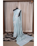 Silver Tide – Seafoam Blue Mulchanderi Saree