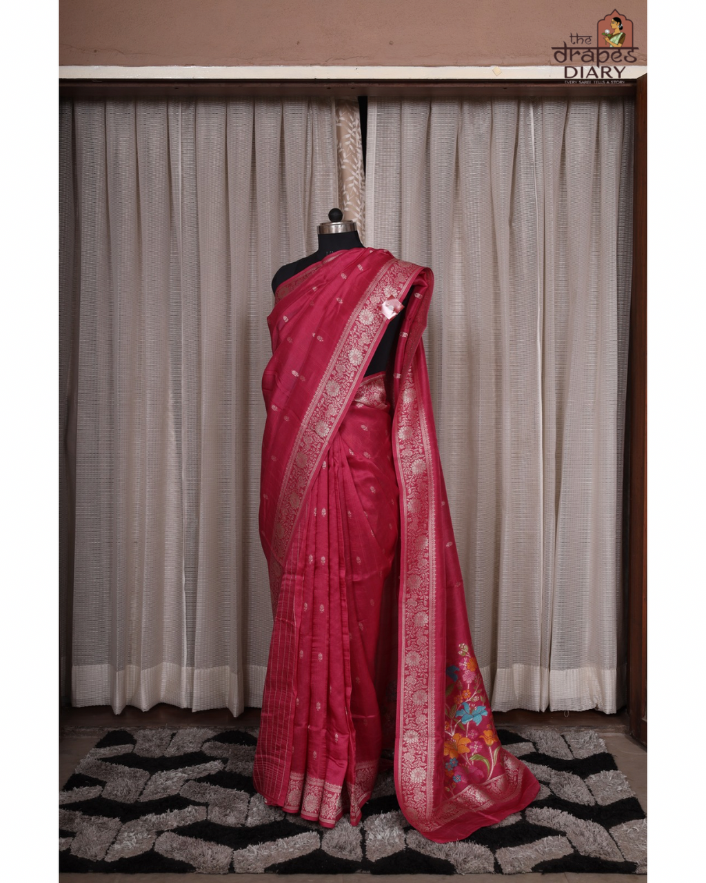 Rani Bagh - Tussar silk saree with Zari border and Meenakari Pallu