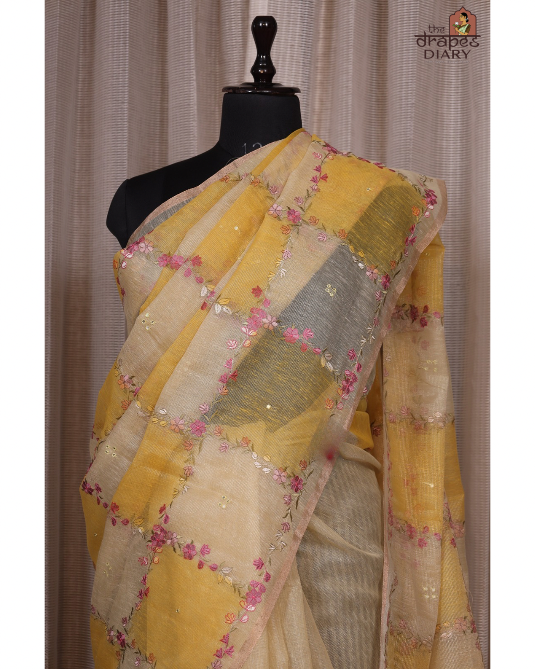 Golden Vine – Mustard Linen Tissue Saree