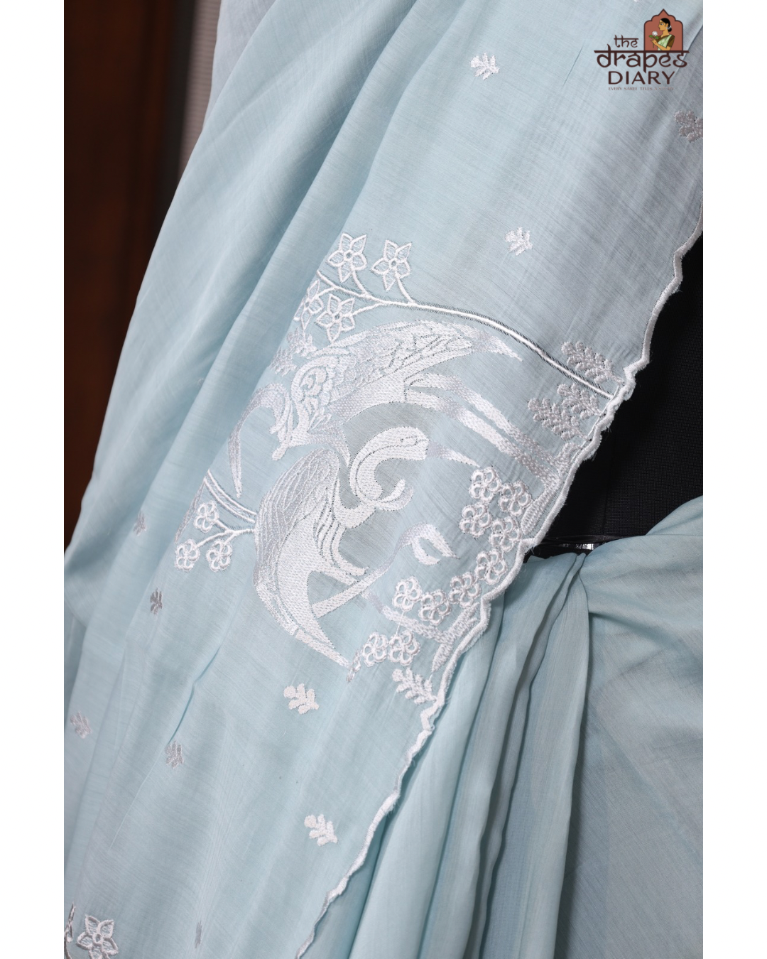 Silver Tide – Seafoam Blue Mulchanderi Saree