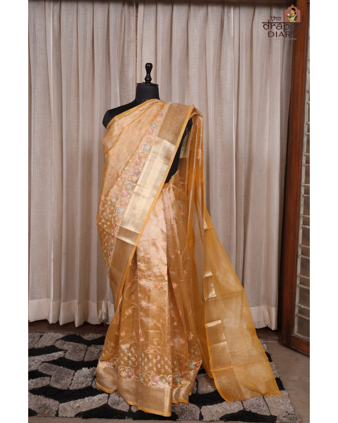 Golden Bloom – Golden Mustard Tissue Saree