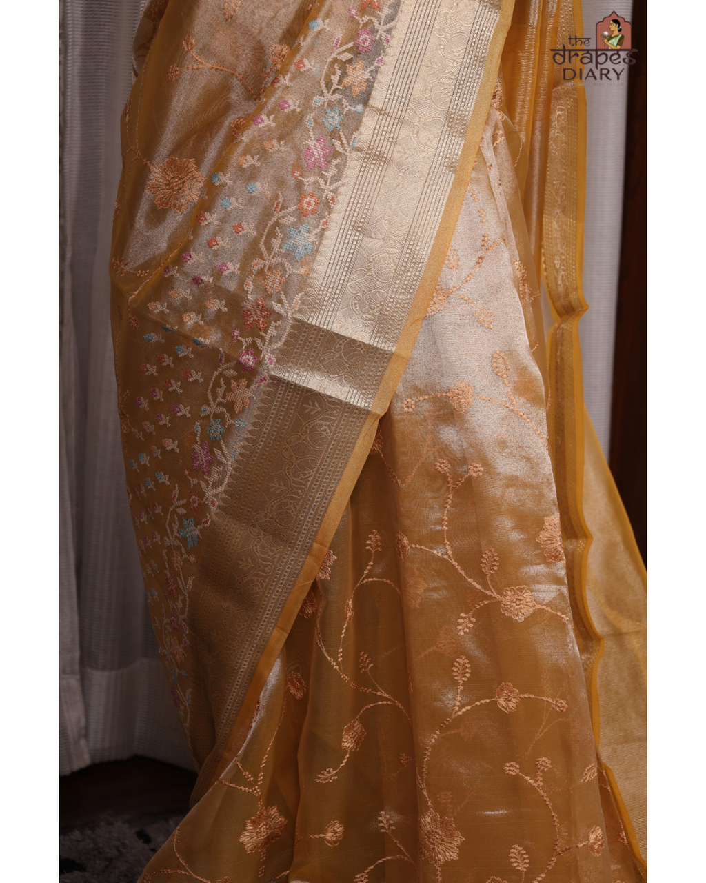 Golden Bloom – Golden Mustard Tissue Saree