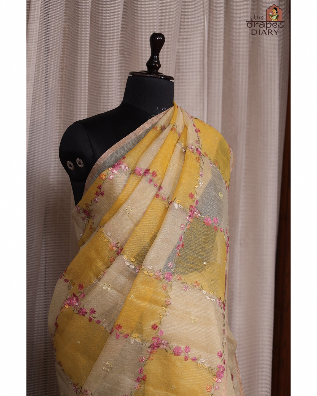 Golden Vine – Mustard Linen Tissue Saree