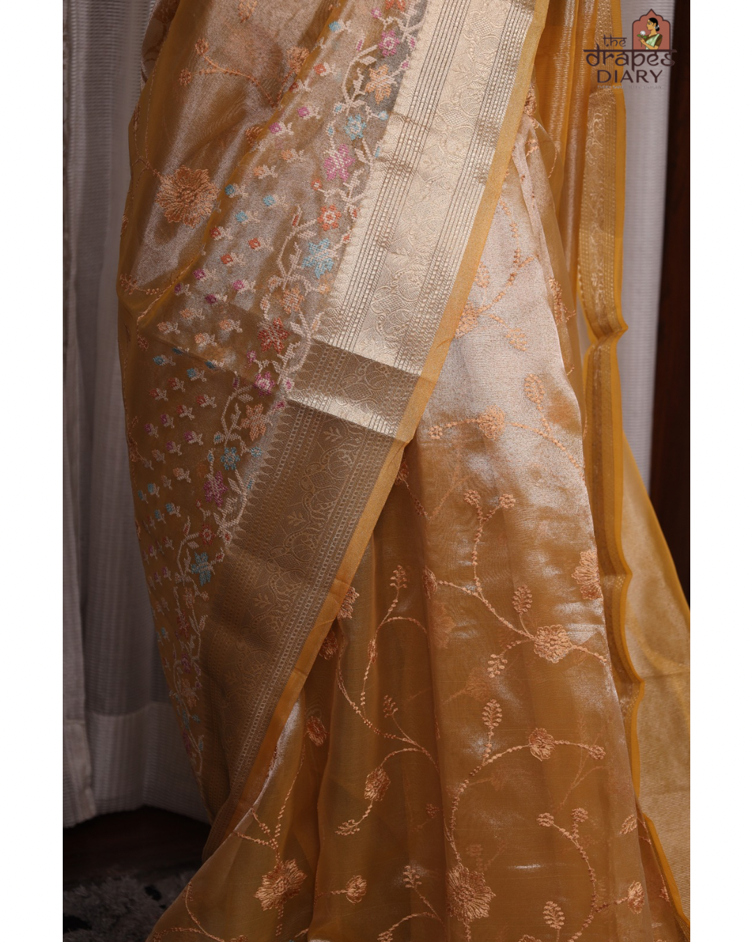 Golden Bloom – Golden Mustard Tissue Saree