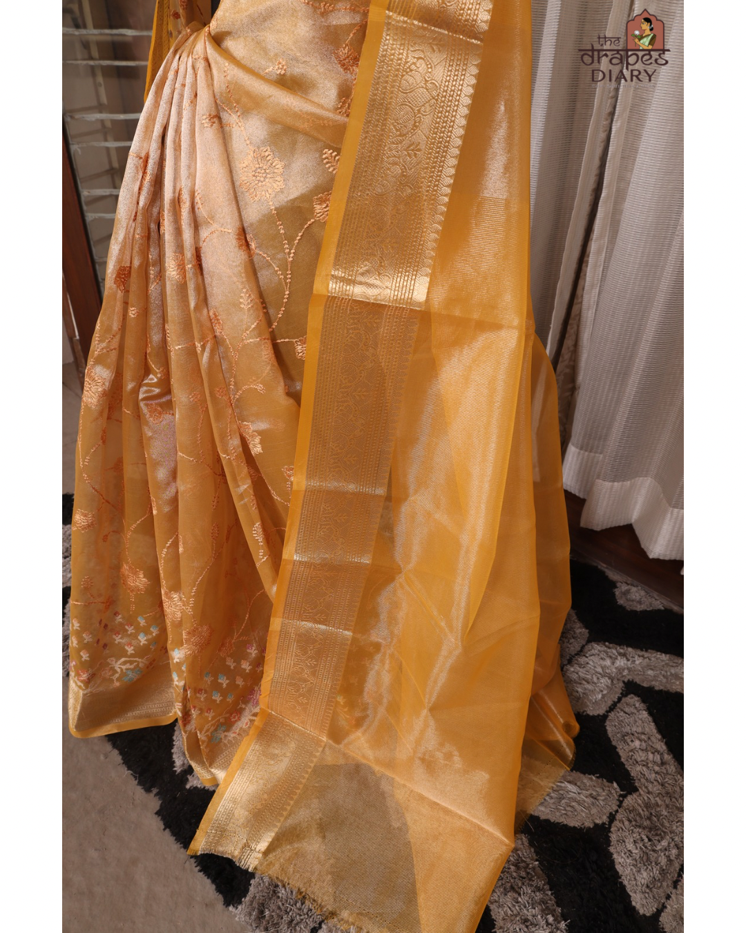 Golden Bloom – Golden Mustard Tissue Saree