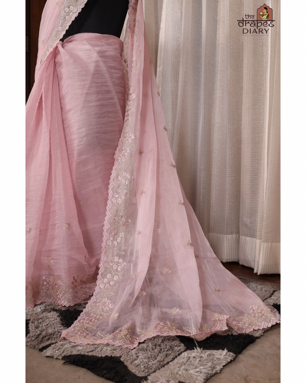 Candy Glow – Baby Pink Crush Tissue Saree