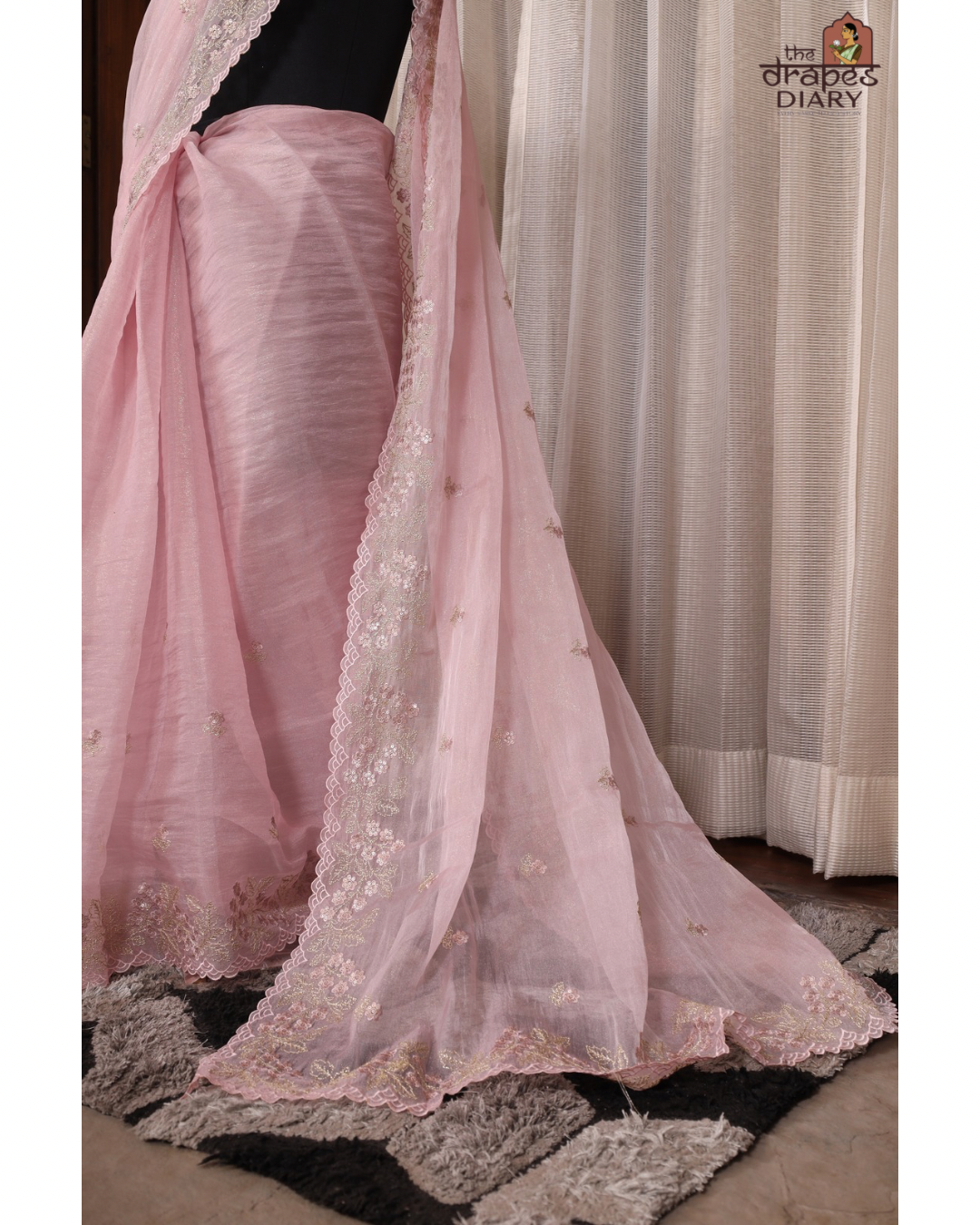 Candy Glow – Baby Pink Crush Tissue Saree