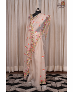 Champagne Whisper – Embroidered Crush Tissue Saree