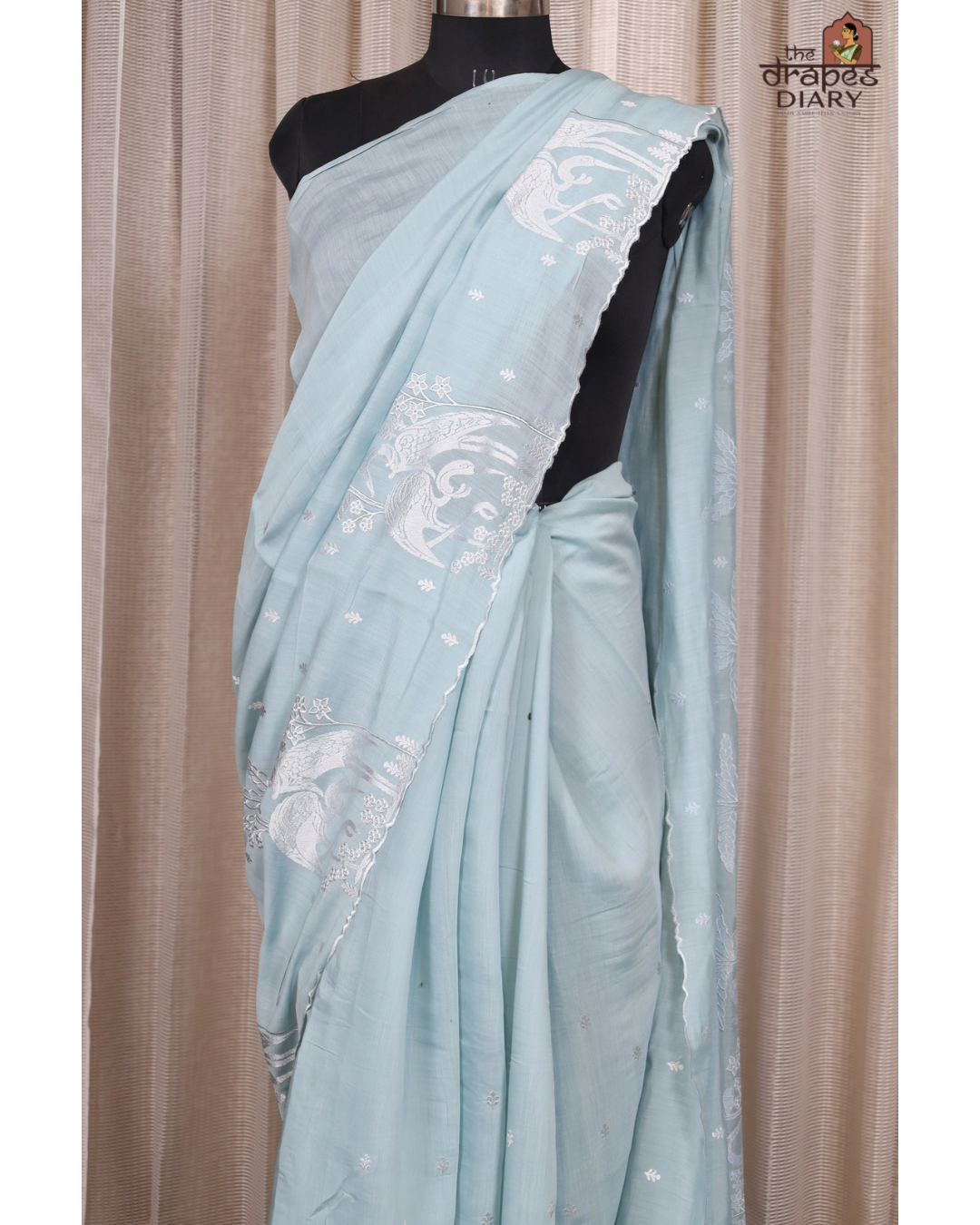 Silver Tide – Seafoam Blue Mulchanderi Saree