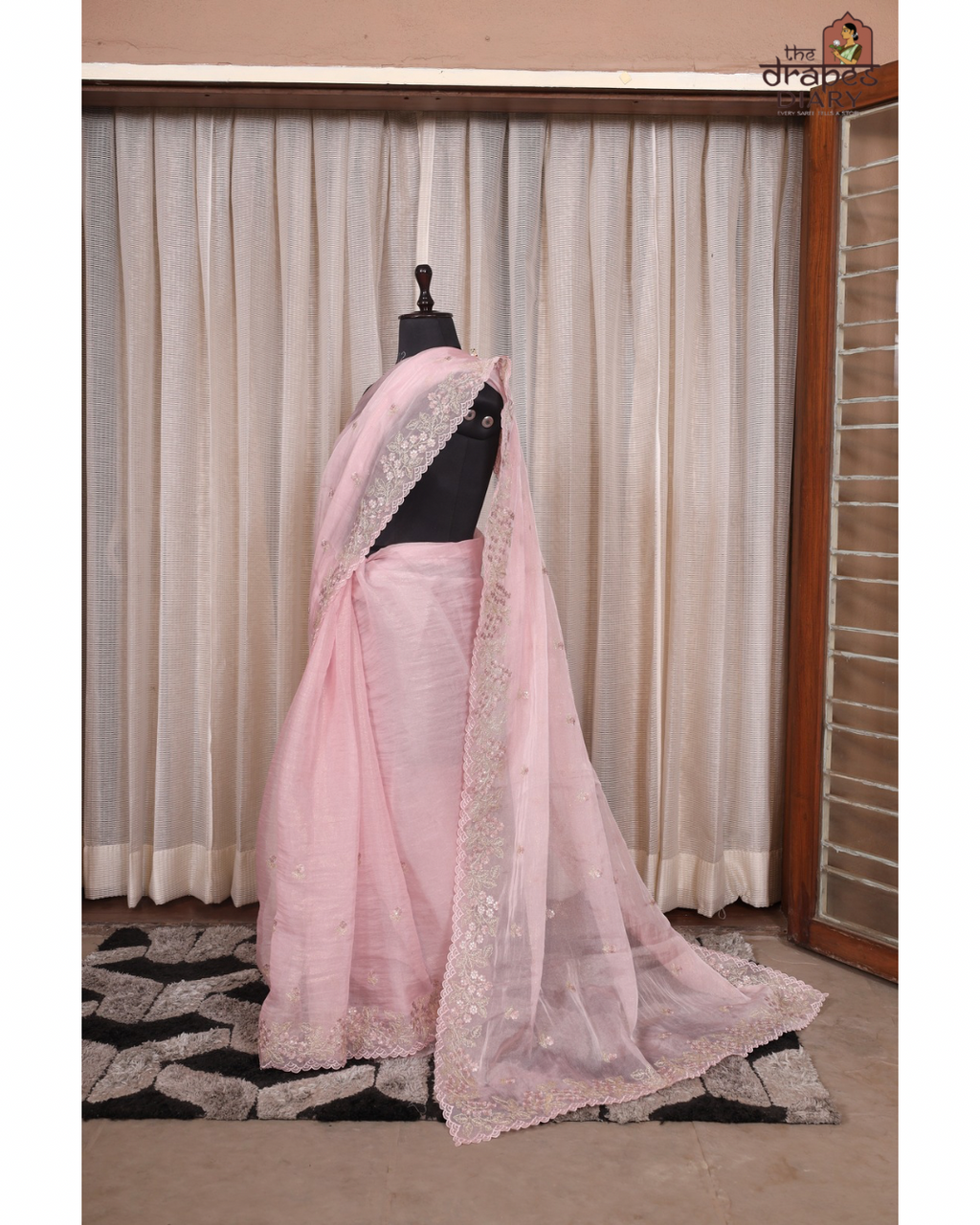 Candy Glow – Baby Pink Crush Tissue Saree