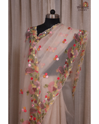 Champagne Whisper – Embroidered Crush Tissue Saree