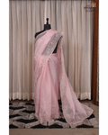 Candy Glow – Baby Pink Crush Tissue Saree