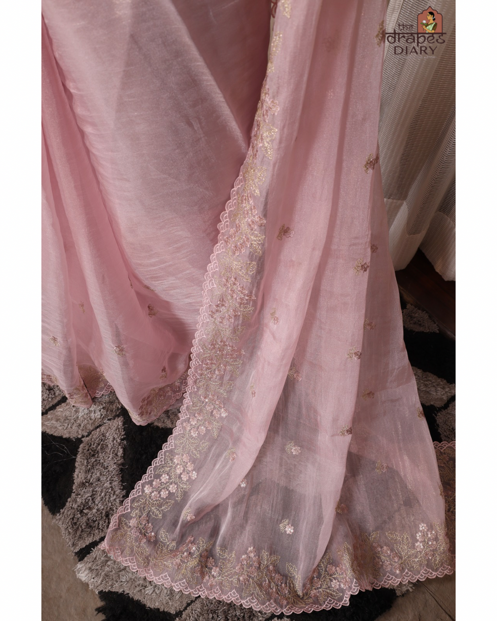 Candy Glow – Baby Pink Crush Tissue Saree