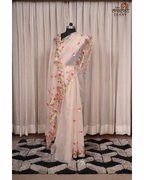 Champagne Whisper – Embroidered Crush Tissue Saree