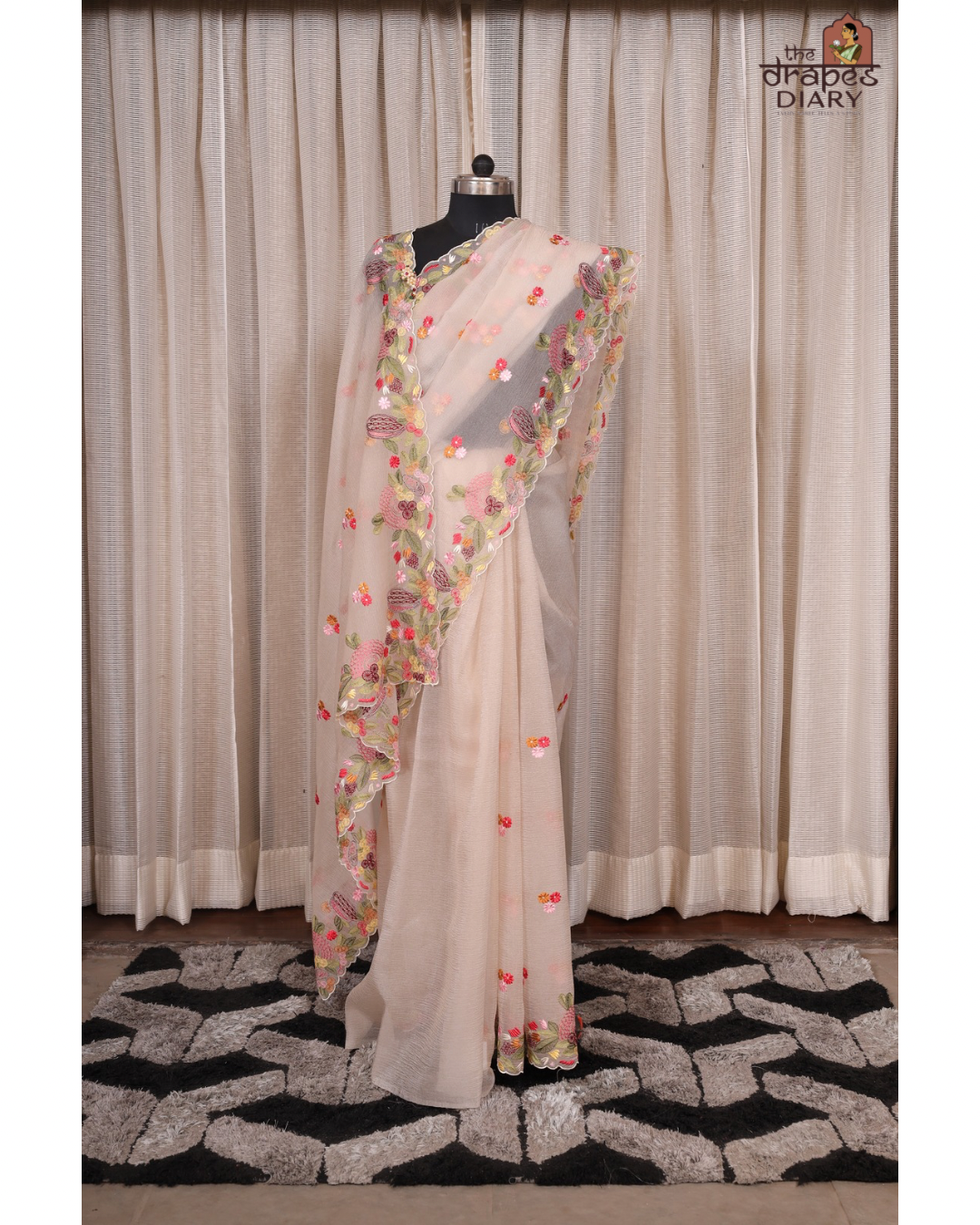 Champagne Whisper – Embroidered Crush Tissue Saree