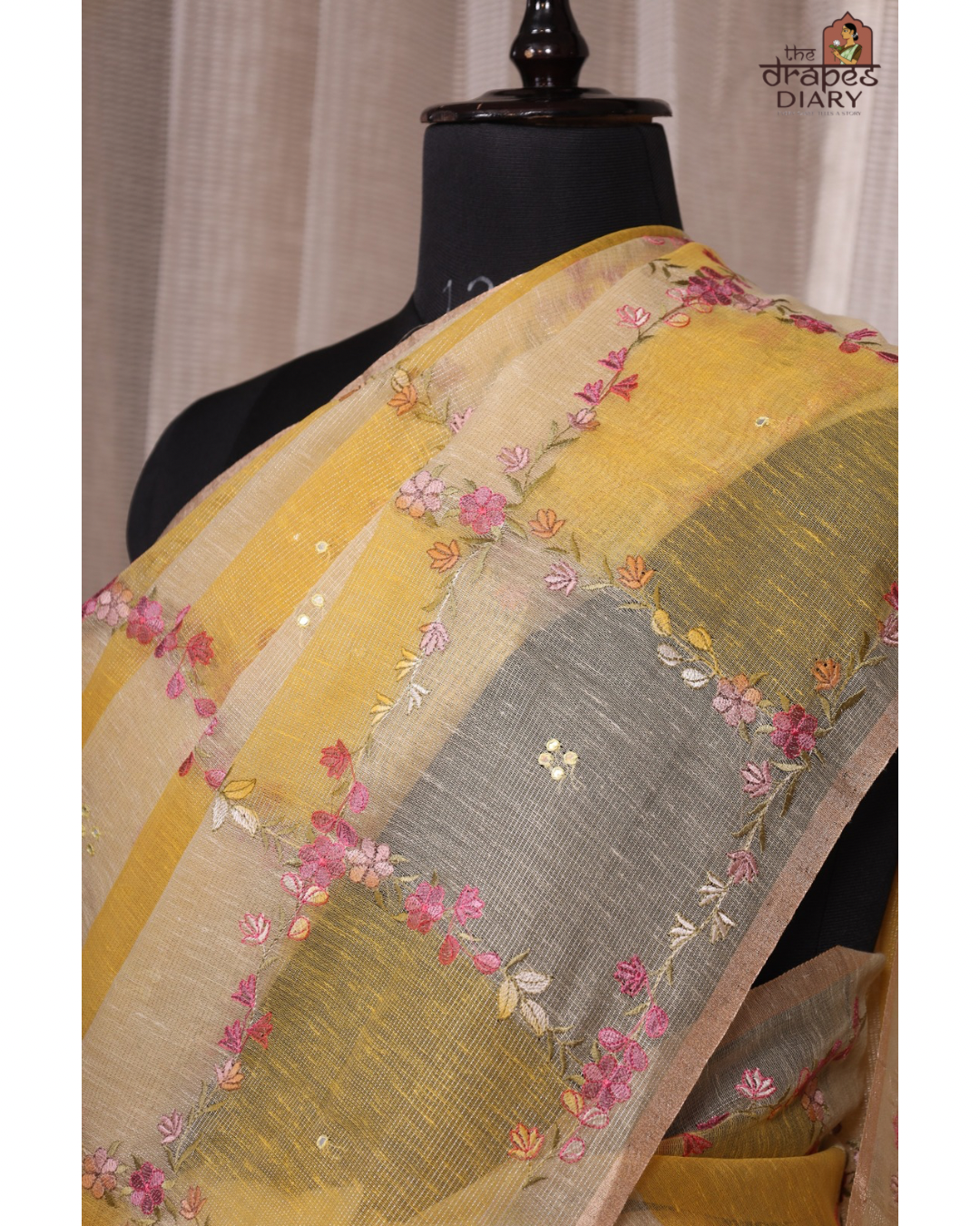 Golden Vine – Mustard Linen Tissue Saree