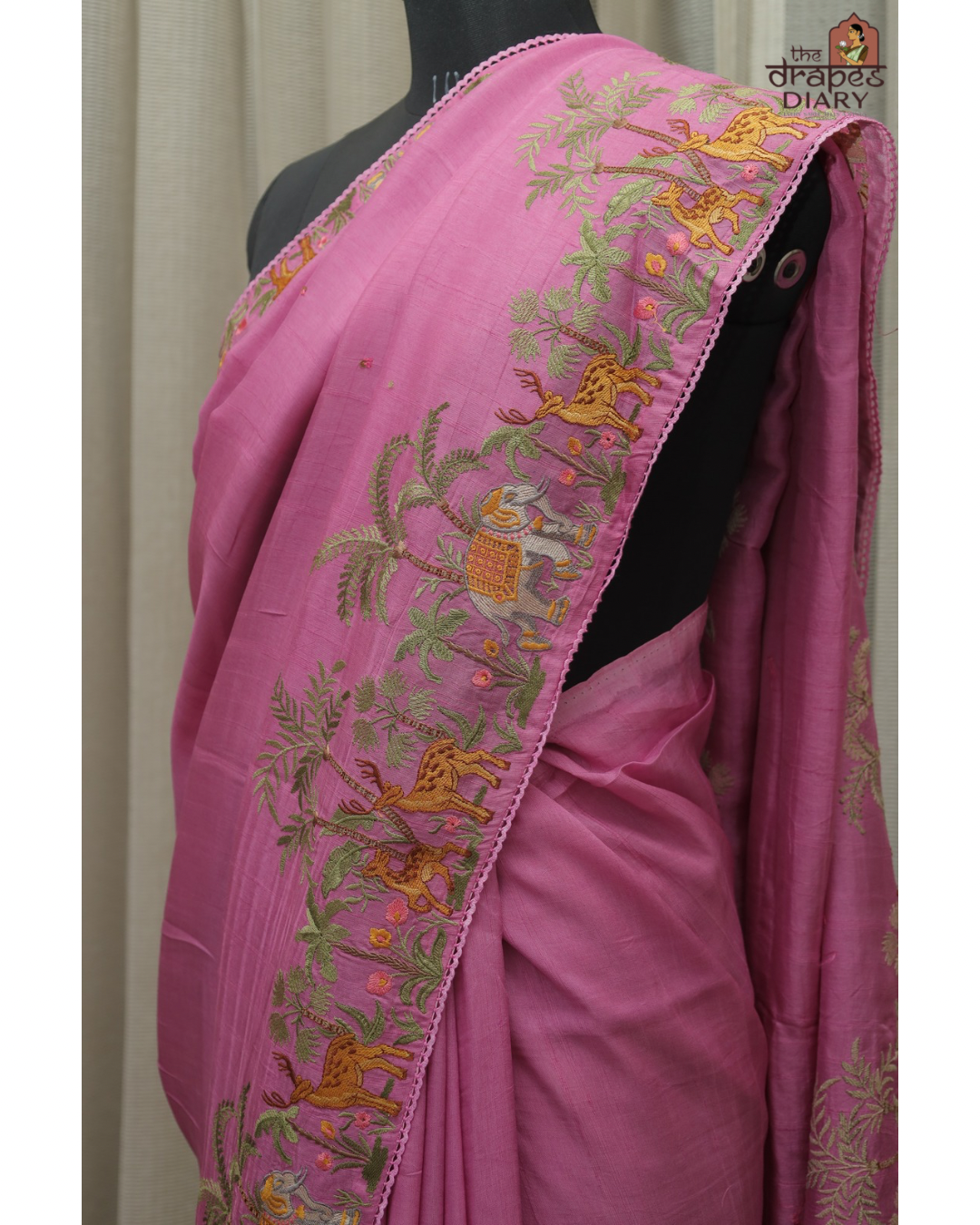 Regal Safari – Magenta Tussar Satin Saree
