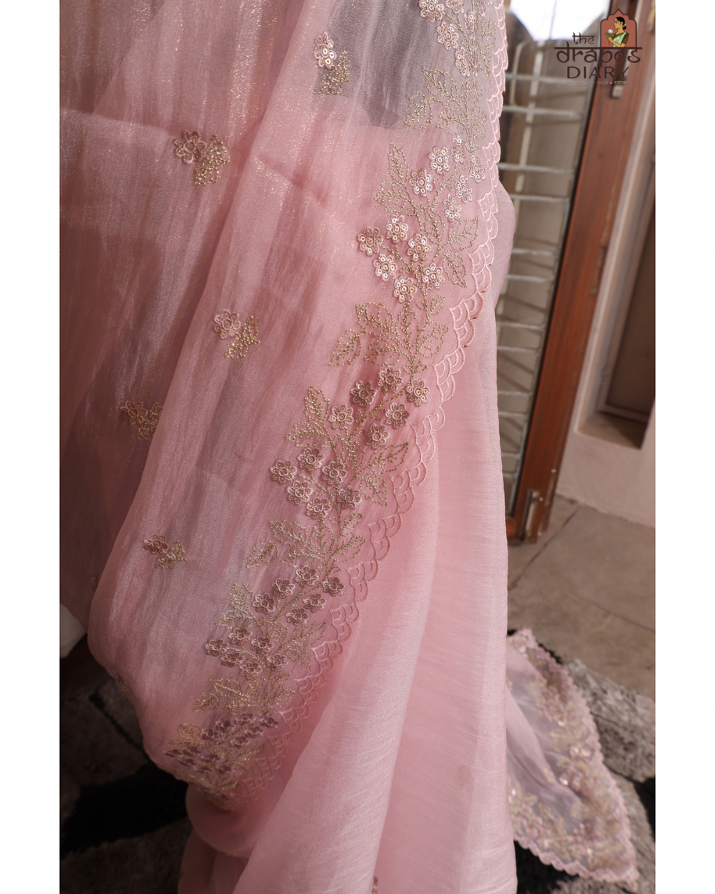 Candy Glow – Baby Pink Crush Tissue Saree