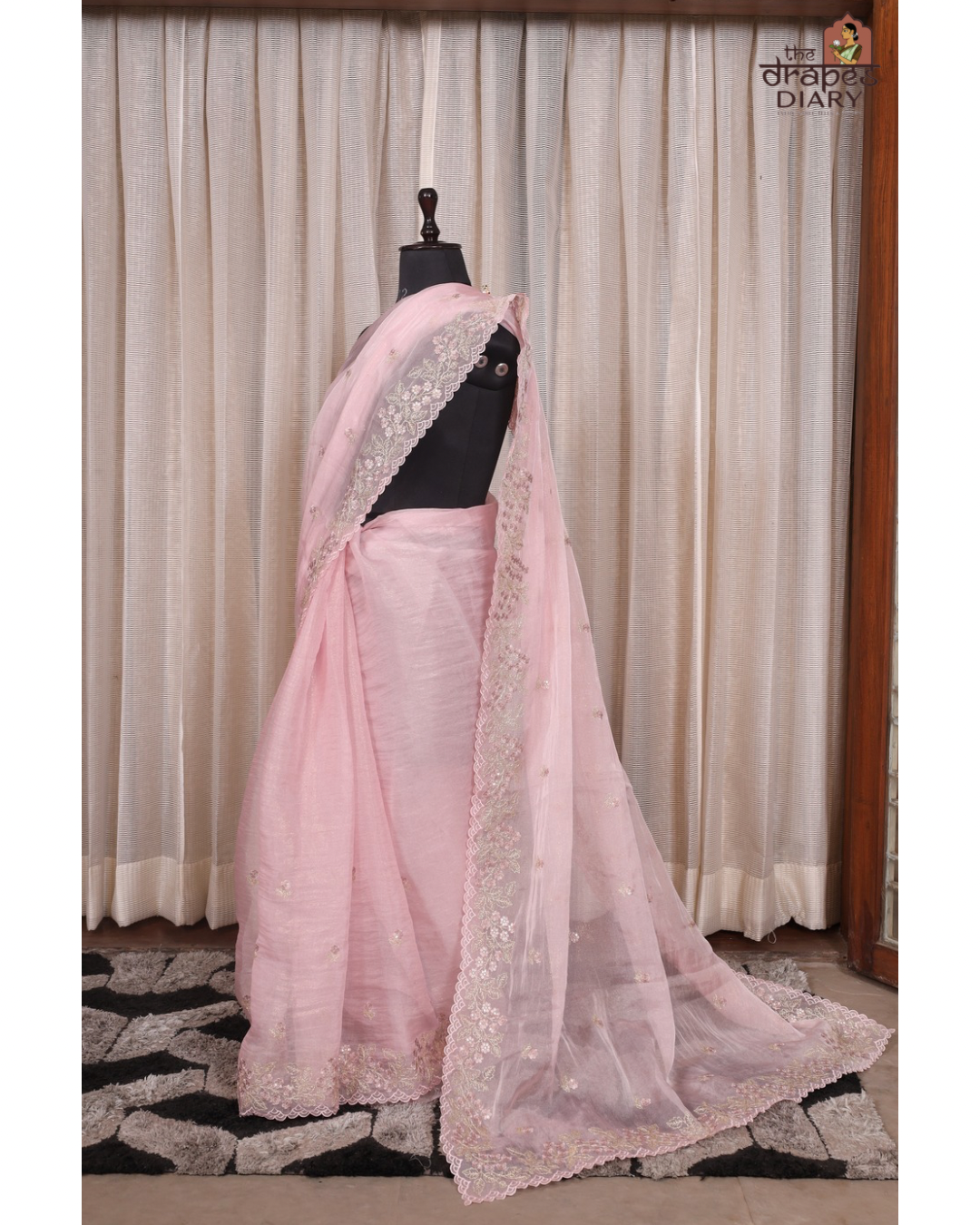 Candy Glow – Baby Pink Crush Tissue Saree