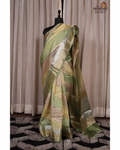 Verdant Glaze – Olive Green Semi Raw Mango Saree