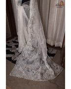Winter Bloom – Serene White Glass Tissue Saree