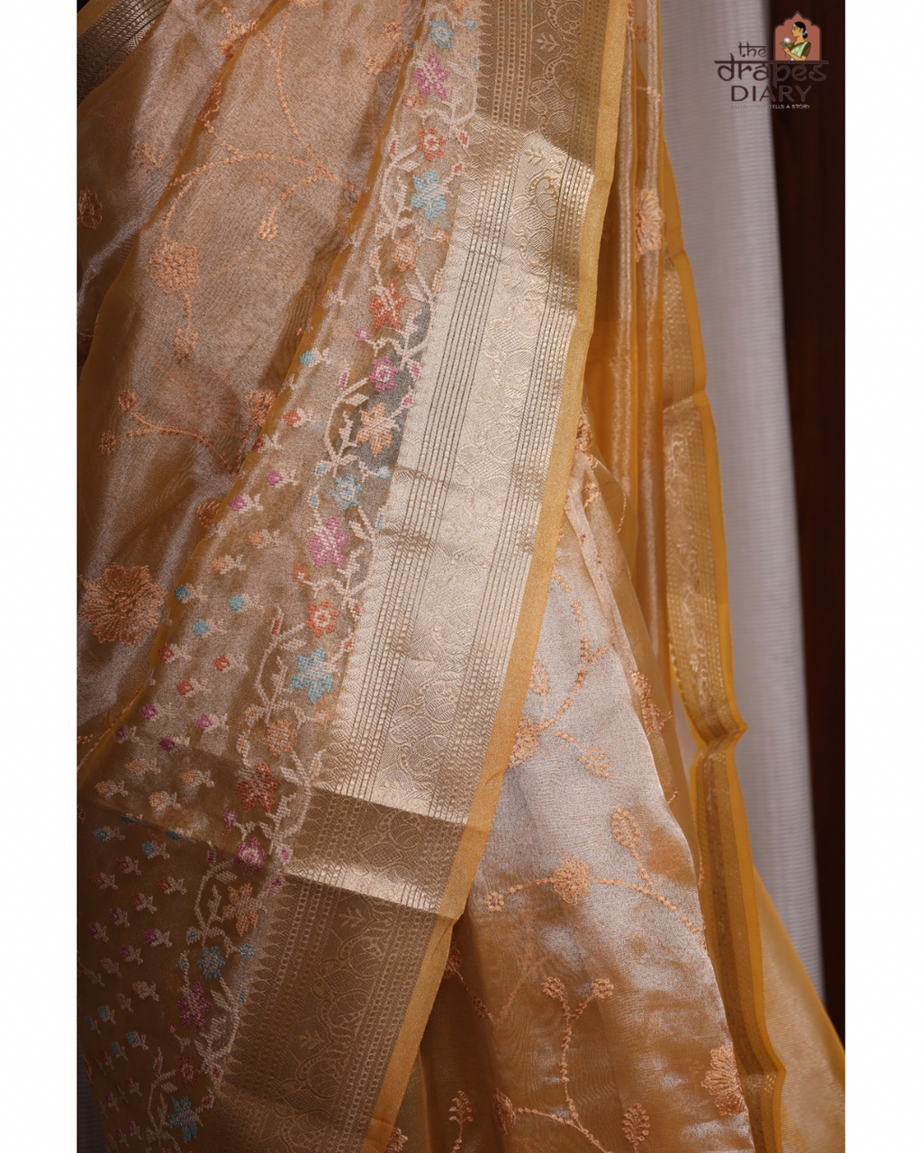 Golden Bloom – Golden Mustard Tissue Saree
