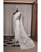 Winter Bloom – Serene White Glass Tissue Saree