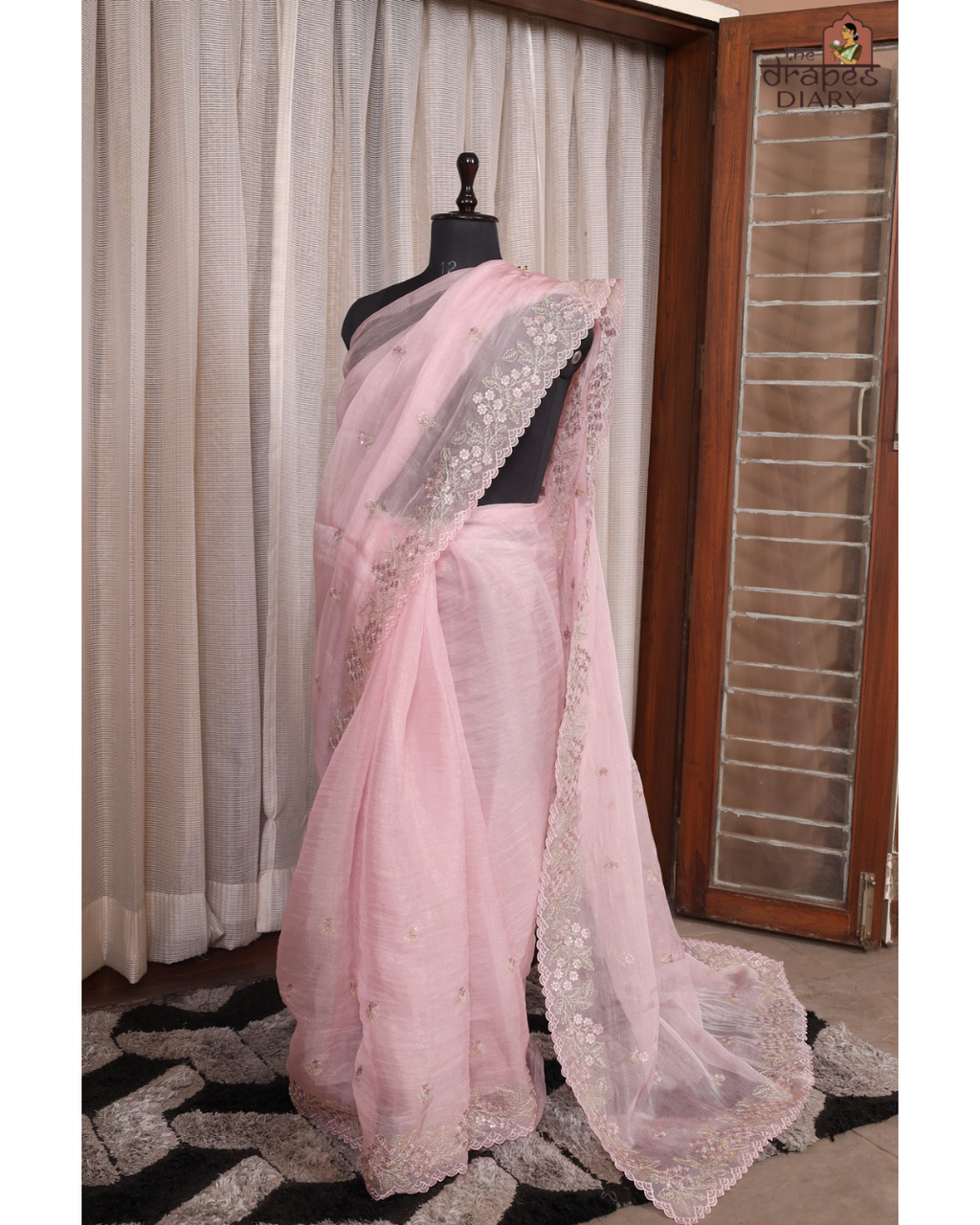 Candy Glow – Baby Pink Crush Tissue Saree