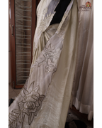 Ethereal Blooms – Soft Sage Cream Shimmer Tissue Saree