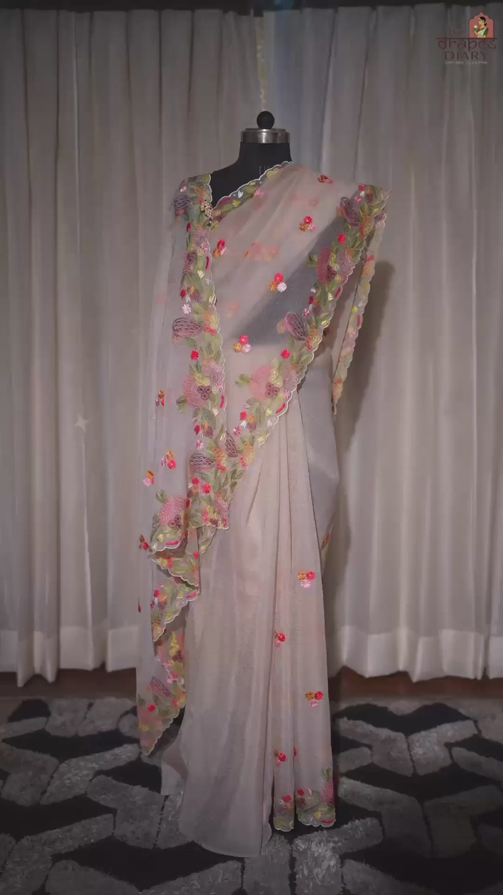 Champagne Whisper – Embroidered Crush Tissue Saree