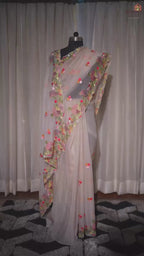 Champagne Whisper – Embroidered Crush Tissue Saree