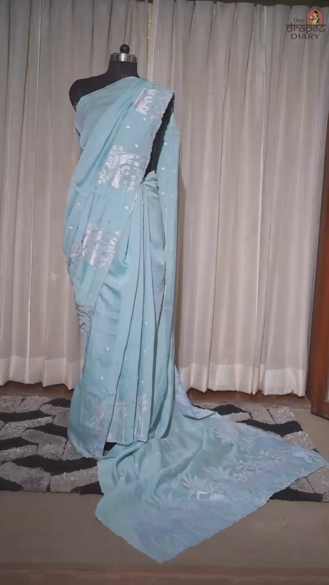 Silver Tide – Seafoam Blue Mulchanderi Saree
