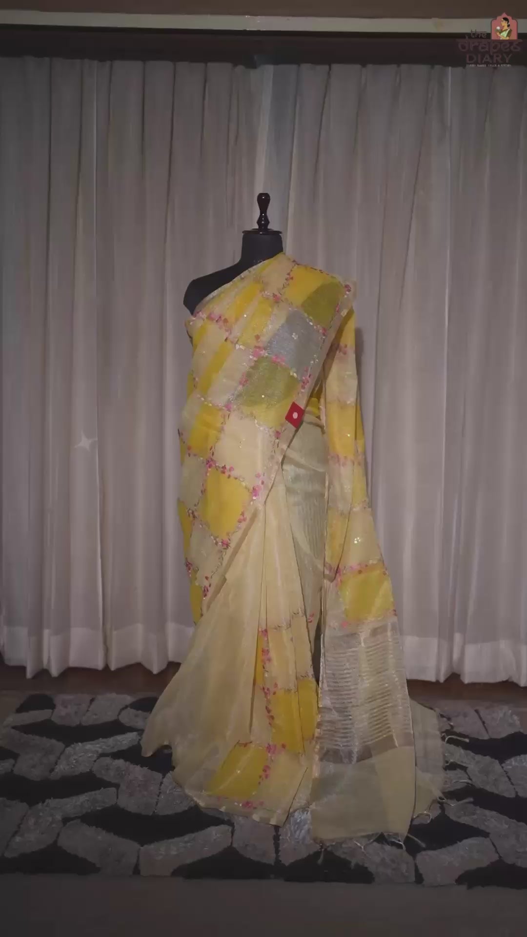 Golden Vine – Mustard Linen Tissue Saree